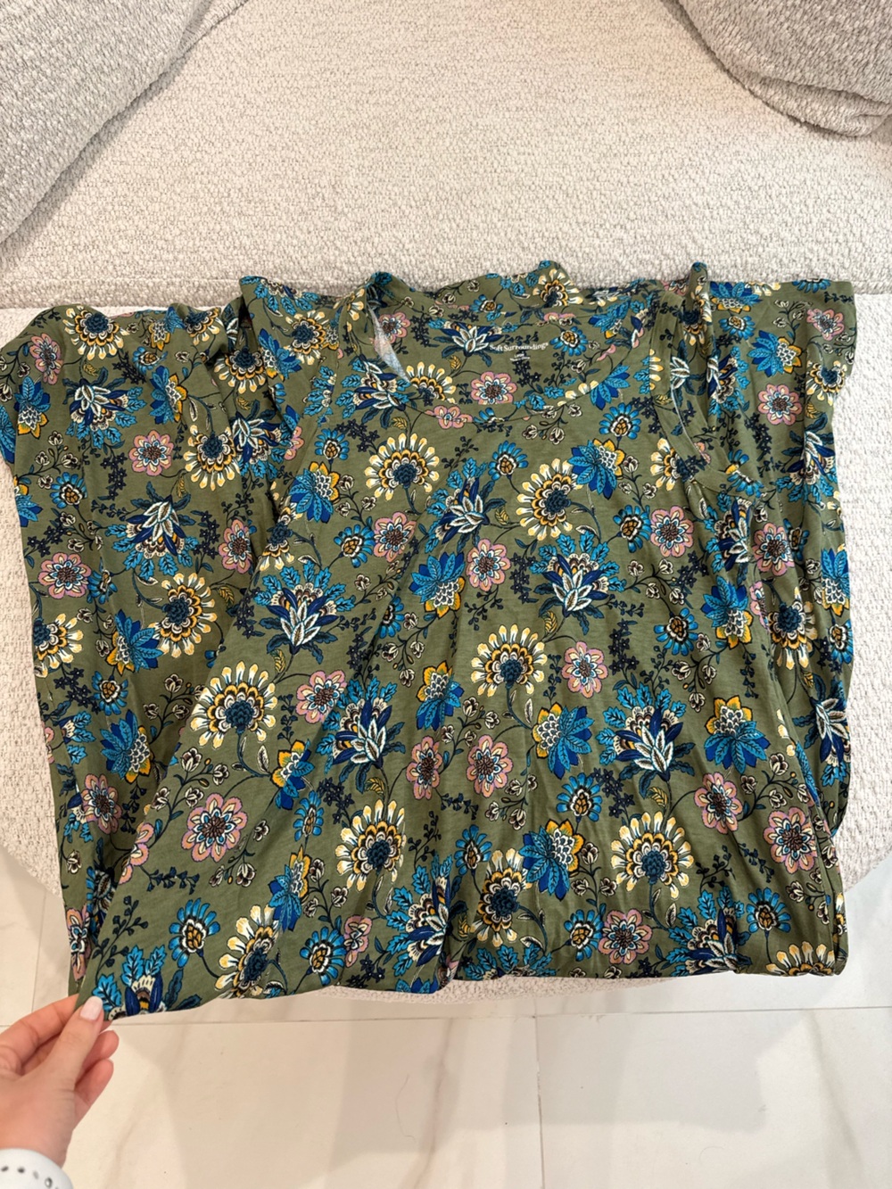 Soft Surroundings Green Floral Pockets Long Dress